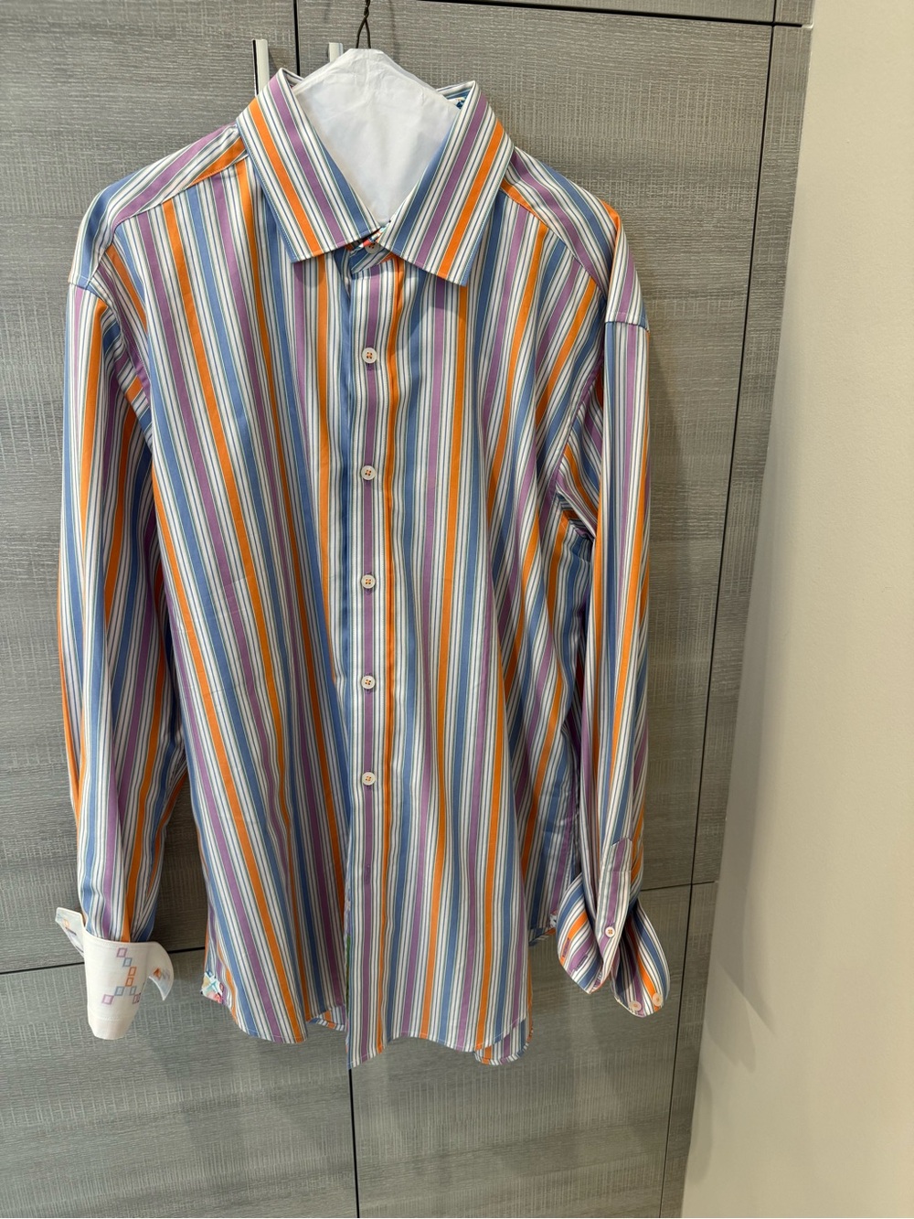 Men's Large ROBERT GRAHAM  Multi-Color Stripe Dress Shirt - Classic Fit